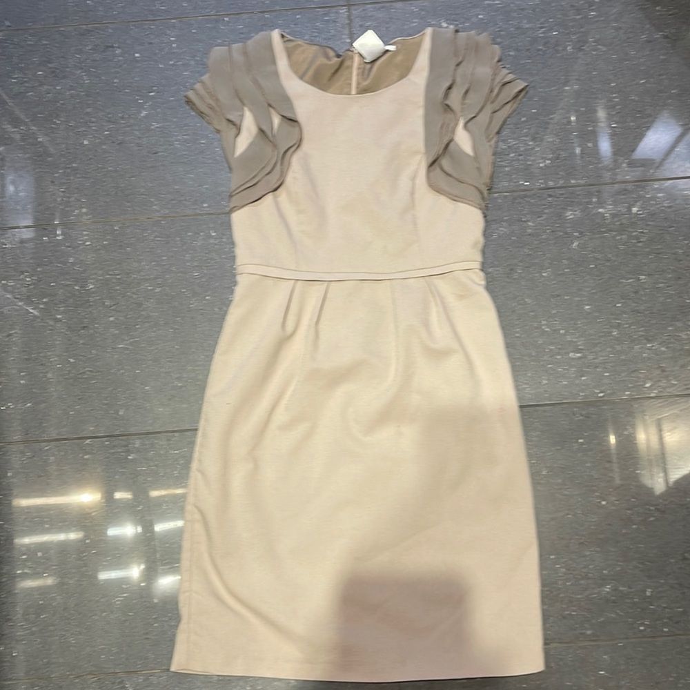 Small Esley Cream + Grey MIDI Dress